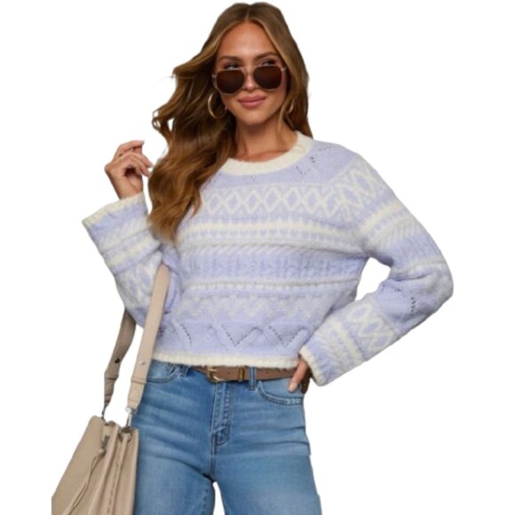 Lush Lilac Fair Isle Crop Sweater – Size XL – NWT - Picture 2 of 4